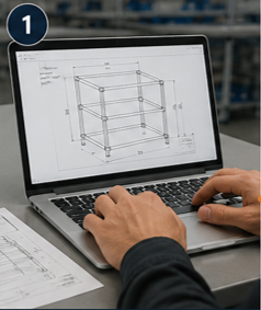 Ingeniero enviando el plano de una estructura para calcular conectores H del Sistema de Tubería Lean 28 mm.