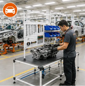 Mesa de Trabajo Industrial para la Industria Automotriz | Sistema de Tubería Lean